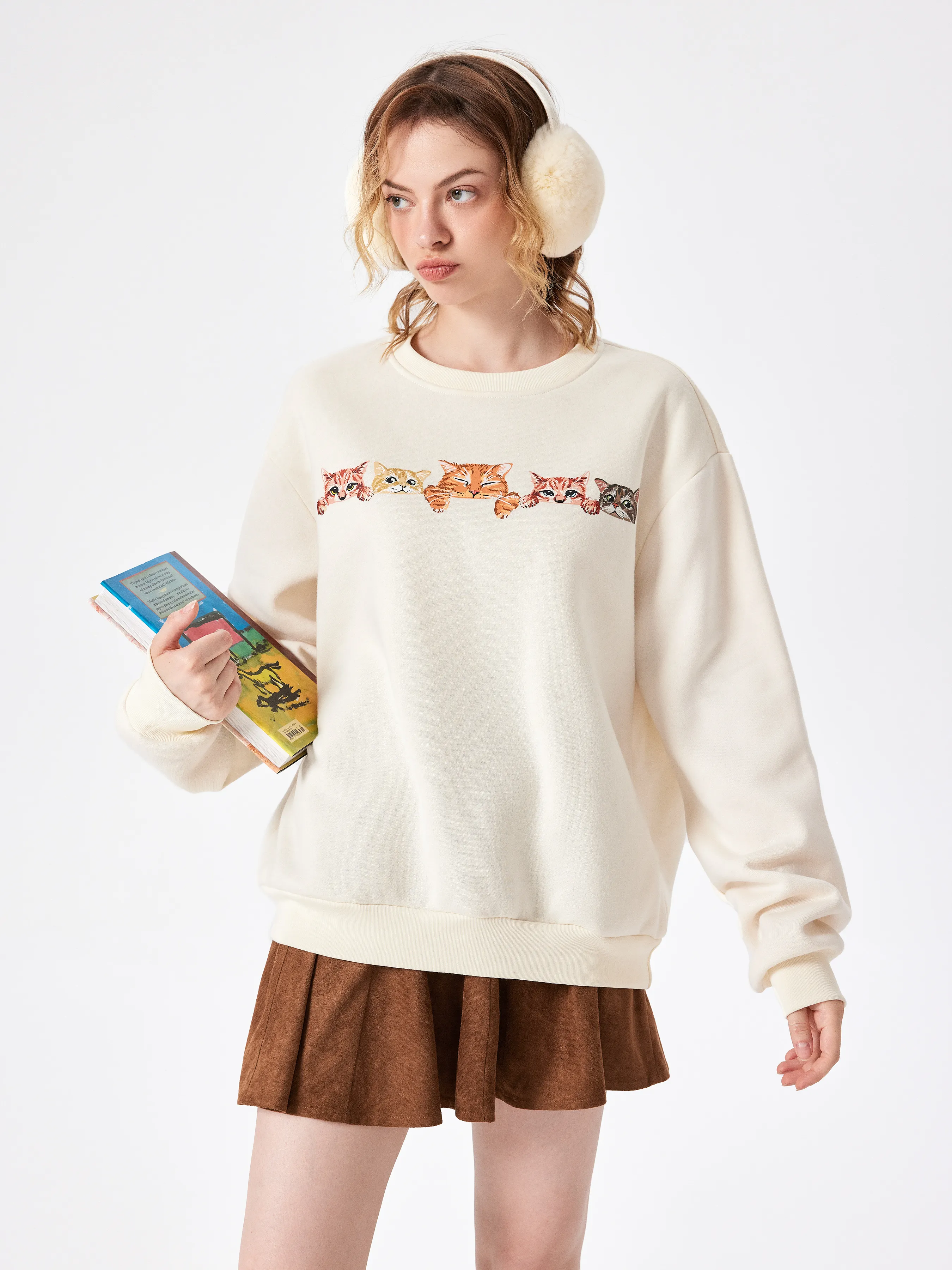  Sweatshirt Motif Chat en Terry