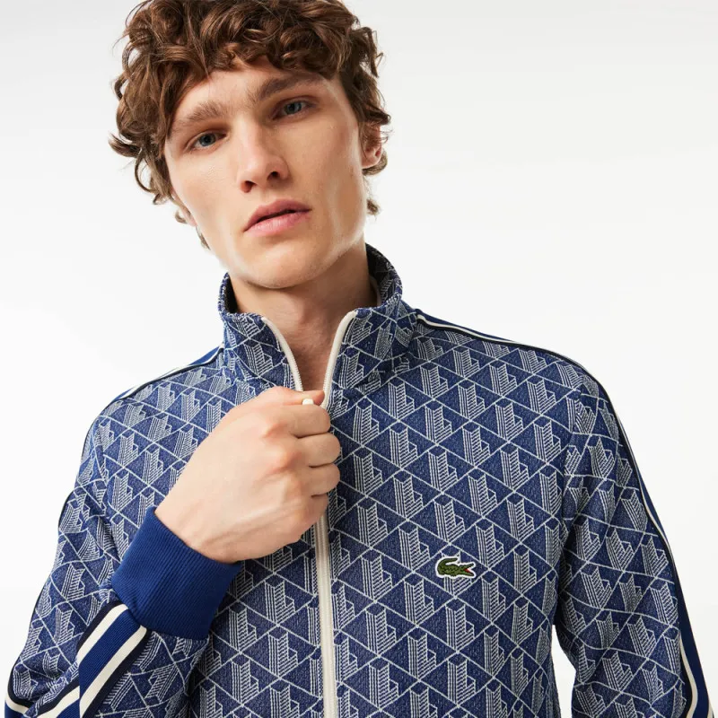 SWEATSHIRT ZIPPÉ LACOSTE BLEU MARINE PARIS JACQUARD MONOGRAMME