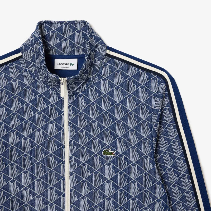 SWEATSHIRT ZIPPÉ LACOSTE BLEU MARINE PARIS JACQUARD MONOGRAMME