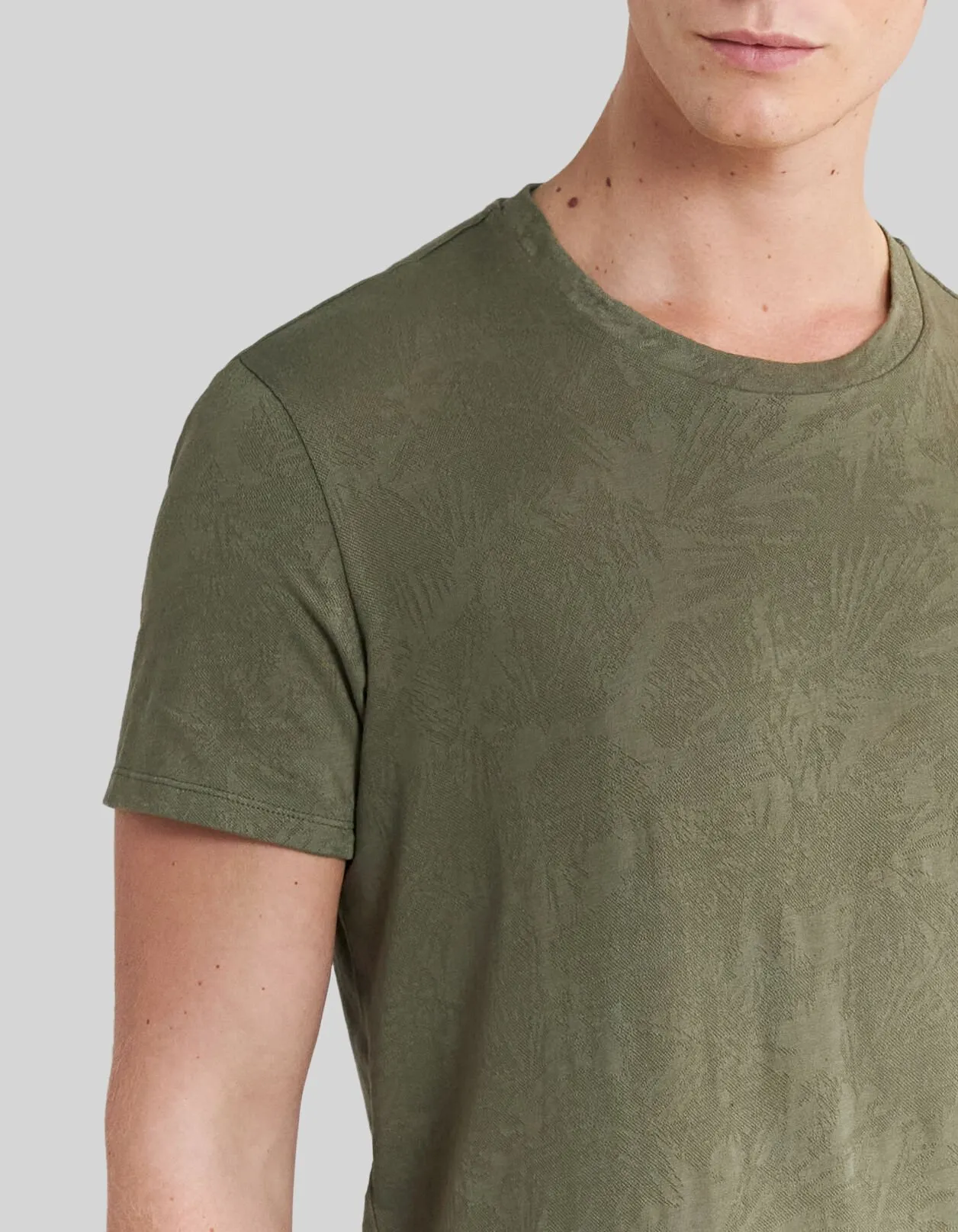 T-shirt army green jacquard motif palmiers Homme