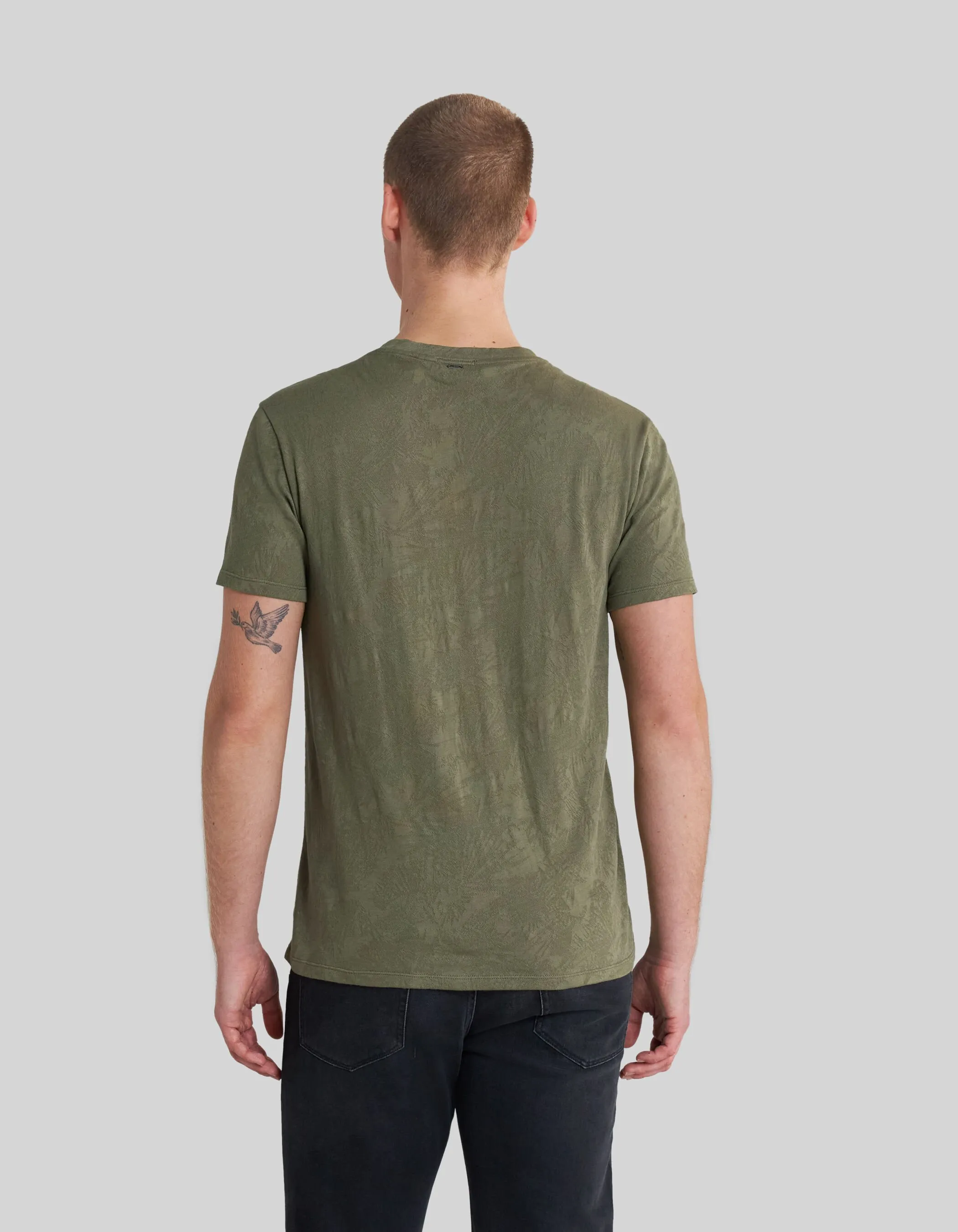 T-shirt army green jacquard motif palmiers Homme