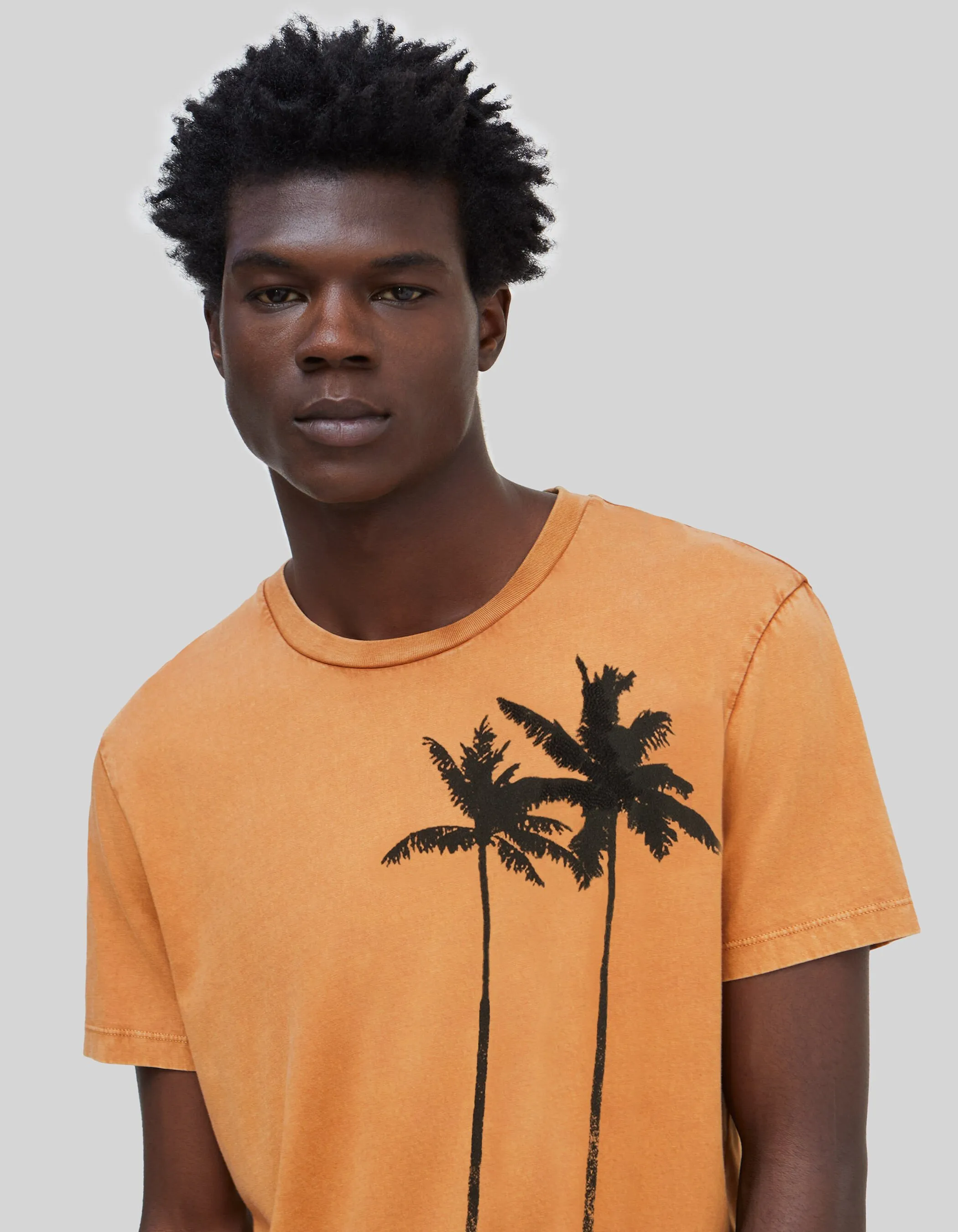 T-shirt cognac visuels palmiers avec broderies Homme