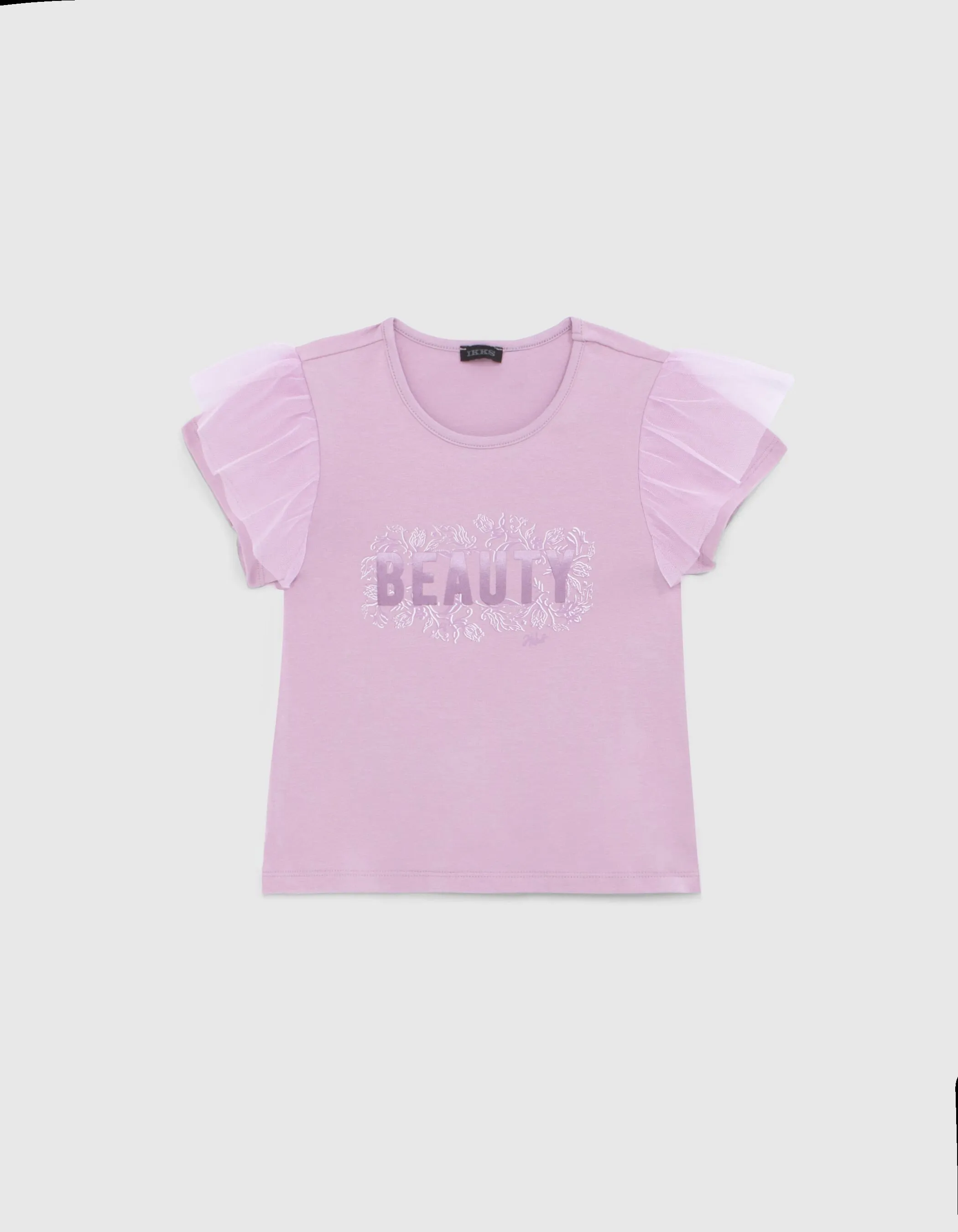 T-shirt lavande message manches tulle fille