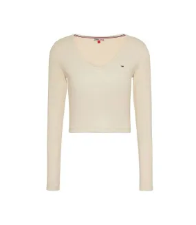 T-shirt Manches Longues Beige Femme Tommy Hilfiger Essent