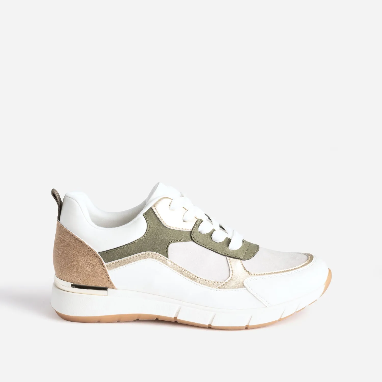 Tennis blanche, kaki, beige et or semelle amovible - Baskets / Tennis Femme | ERAM