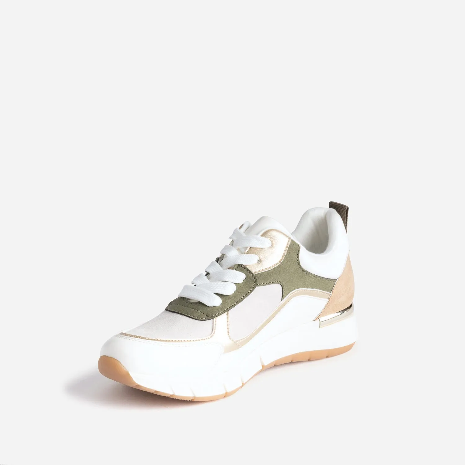 Tennis blanche, kaki, beige et or semelle amovible - Baskets / Tennis Femme | ERAM