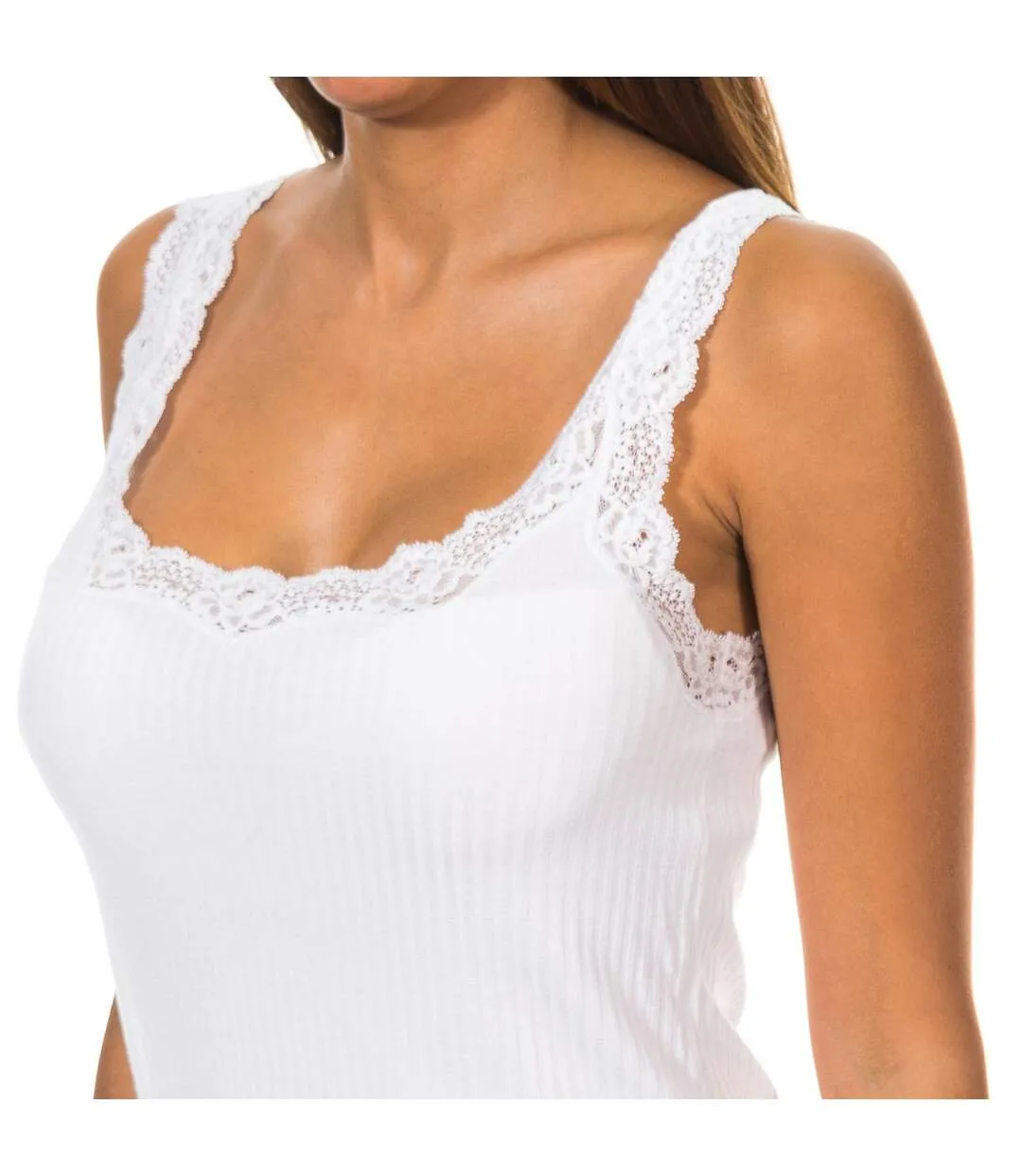 Women's Round Neckline Lace Wide Strap T-shirt 1072675