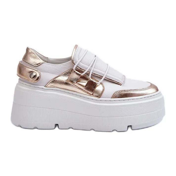 Zazoo 1833 Baskets en Cuir sur Semelle Massive pour Femme, Blanc et Doré blanche