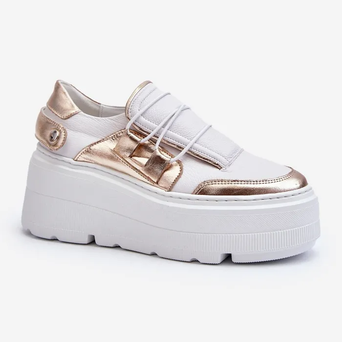 Zazoo 1833 Baskets en Cuir sur Semelle Massive pour Femme, Blanc et Doré blanche