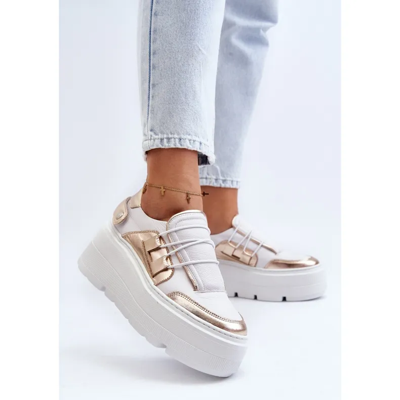 Zazoo 1833 Baskets en Cuir sur Semelle Massive pour Femme, Blanc et Doré blanche